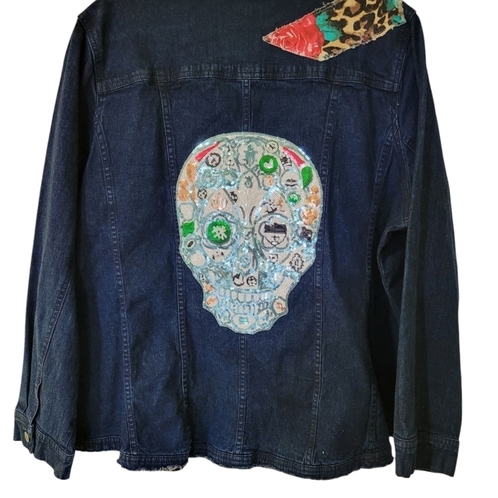 Sassy Britches Women's Denim Jacket with Floral Patch - Picture 2 of 16